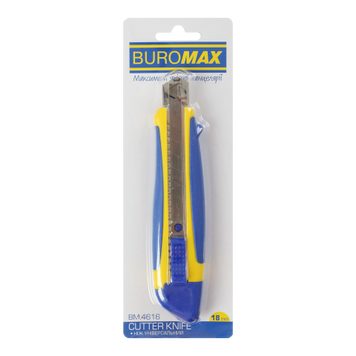 Ніж канцелярський 18 мм Buromax пластиковий корпус з гумовими вставками синій BM.4616 BM.4616 фото