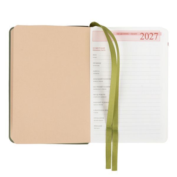 Щоденник діловий Leo Planner Prime А6 датований 2027 м'який оливковий 352 сторінки 252736 252736 фото