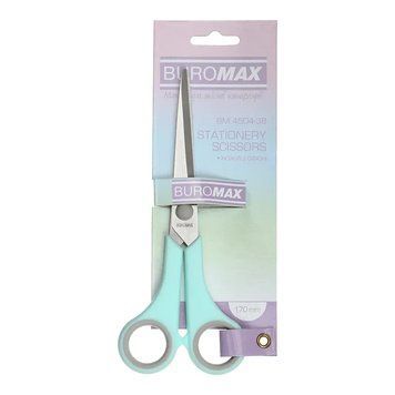 Ножиці офісні Buromax Pastel 170 мм з гумовими вставками м'ятні BM.4504-38 BM.4504-38 фото