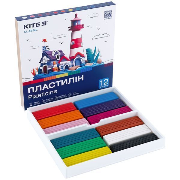 Пластилін восковий Kite Classic K-1086, 12 кольорів, 240 г K-1086 фото