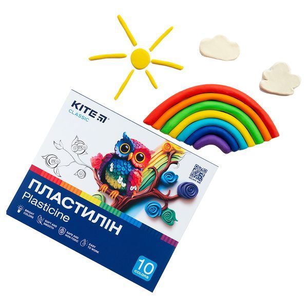 Пластилін Kite Classic K-084, 10 кольорів, 200 г K-084 фото