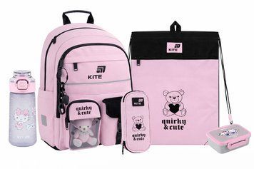 Шкільний набір Kite Quirky&Cute ( рюкзак, пенал, сумка, ланчбокс, пляшка) 130-145 см, SET_K26-584M-1 (5) SET_K26-584M-1 (5) фото