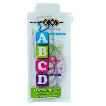 Набір креслярський ZiBi лінійка 15 см, 2 косинця, транспортир, асорті KIDS Line ABCD ZB.5684 ZB.5684 фото