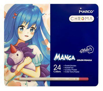 Олівці кольорові Marco Chroma Manga пастельні 24 кольору в метал. кейсі 8550-24TN фото