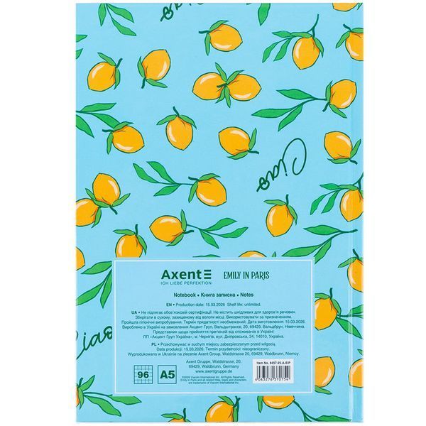 Книга записна Axent Emily in Paris 8457-25-A-EIP, А5, 96 аркушів, клітинка, тверда обкладинка 8457-25-A-EIP фото