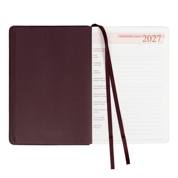 Щоденник діловий Leo Planner Royal А5 датований 2027 твердий бордовий 368 сторінок 252770 252770 фото